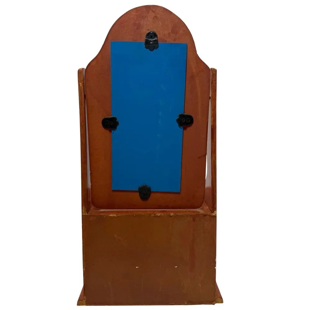 Vintage 70s Jewelry Box with Vanity Mirror Wood Stenciled Storage Drawers